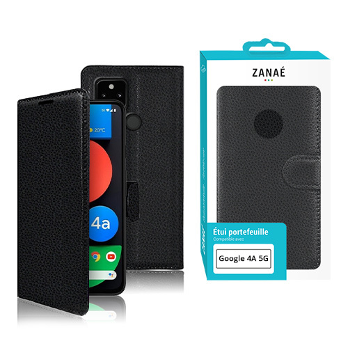 Etui Portefeuille Zanae pour Google Pixel 4a 5G, Noir
