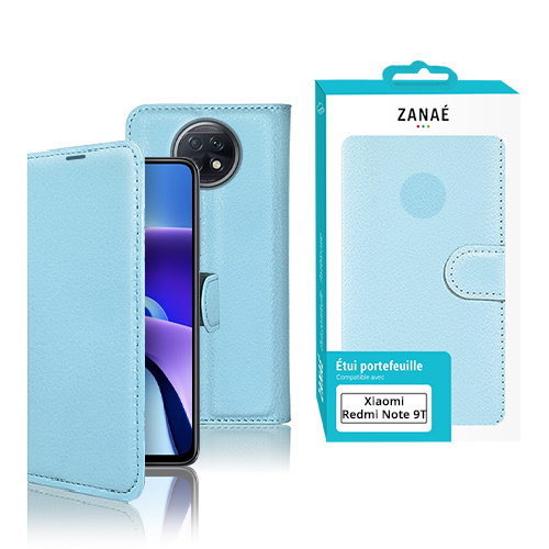 Etui Portefeuille Zanae pour Xiaomi Redmi Note 9T, Bleu clair