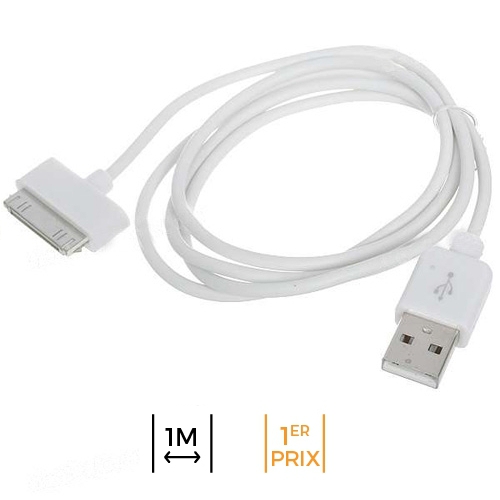 Cable Apple 30 pin / USB chargement et synchronisation Blanc 1 metre Blanc