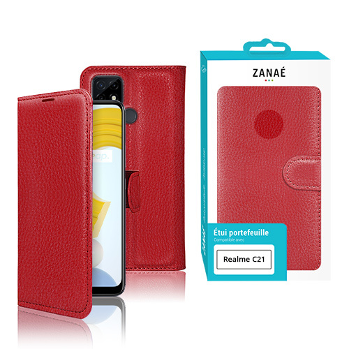 Etui Portefeuille Zanae pour Realme C21, Rouge