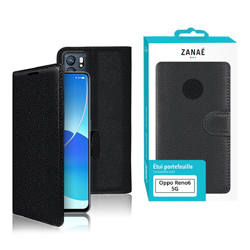 Etui Portefeuille Zanae pour Oppo Reno6 5G, Noir