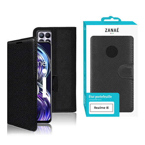 Etui Portefeuille Zanae pour Realme 8i, Noir