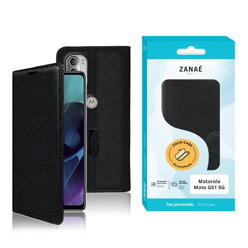 Etui Portefeuille Zanae pour Motorola Moto G51 5G, Noir