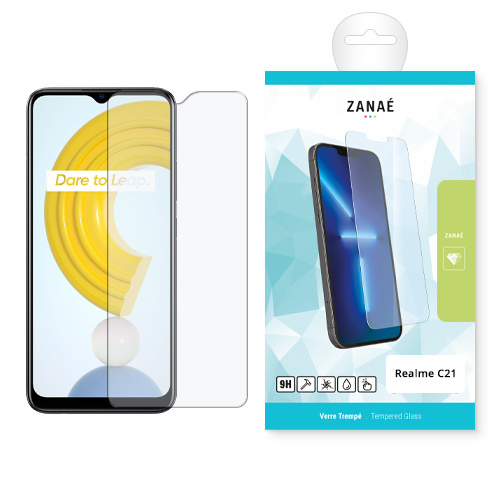 Verre trempe Packaging Folio pour Realme C21, Transparent