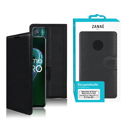 Etui Portefeuille Zanae pour Realme 9 5G / 9 Pro / Oneplus Nord CE 2 Lite 5G, Noir