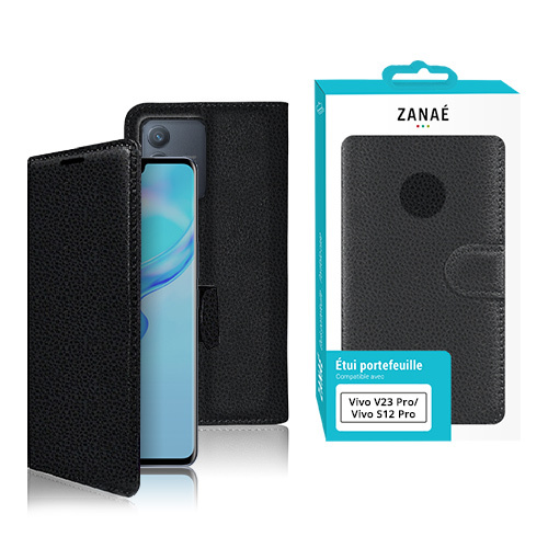 Etui Portefeuille Zanae pour Vivo V23 Pro / Vivo S12 Pro, Noir