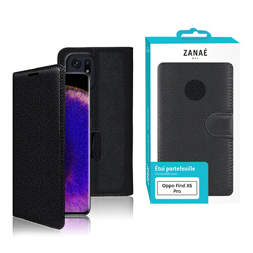 Etui Portefeuille Zanae pour Oppo Find X5 Pro, Noir