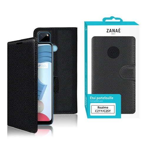 Etui Portefeuille Zanae pour Realme C21Y / C25Y, Noir