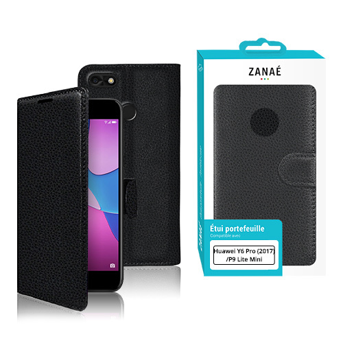 Etui Portefeuille pour Huawei Y6 Pro (2017) / P9 Lite Mini, Noir