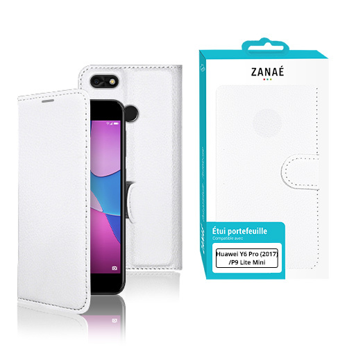 Etui Portefeuille pour Huawei Y6 Pro (2017) / P9 Lite Mini, Blanc