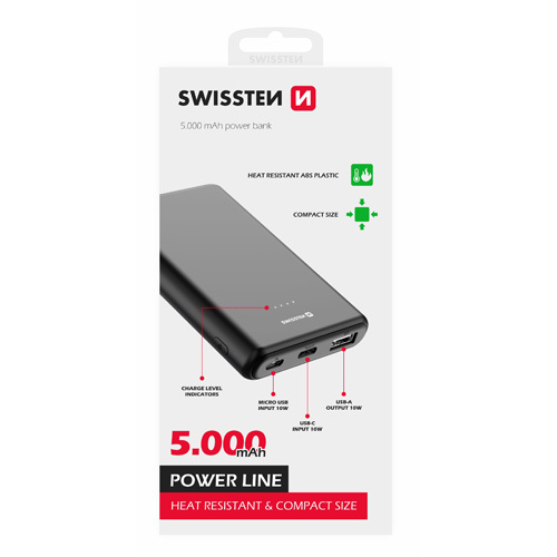 Batterie Power Line, 5000mAh, Swissten, Noir