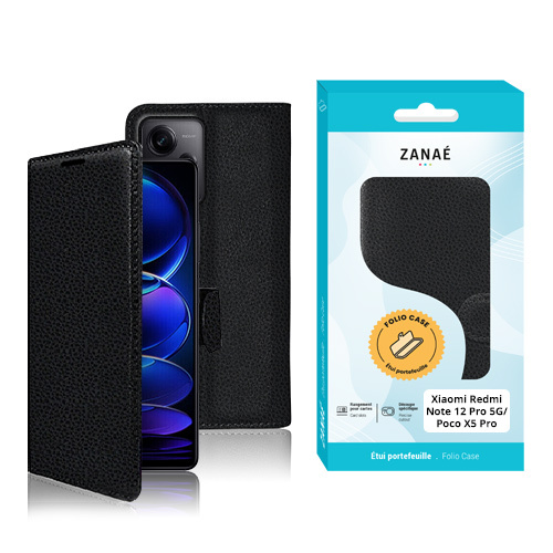 Etui Portefeuille Zanae pour Xiaomi Redmi Note 12 Pro 5G / Poco X5 Pro, Noir