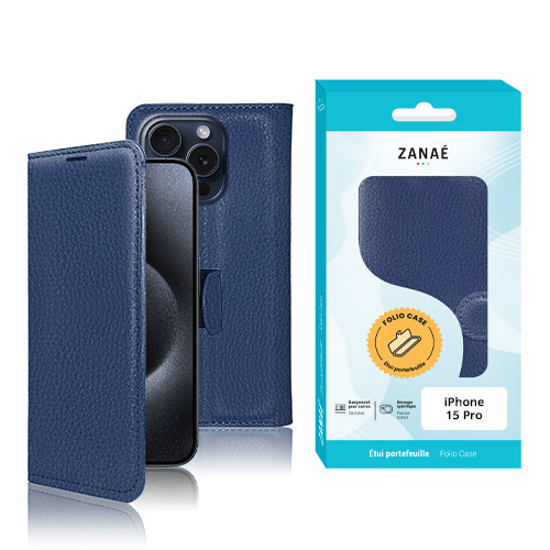 Etui Portefeuille Zanae pour iPhone 15 Pro, Marine