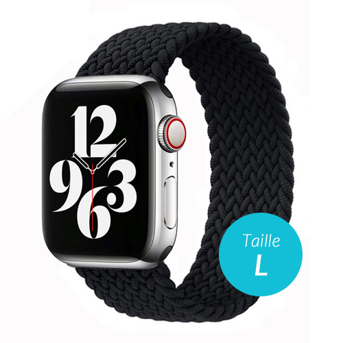 Bracelet en nylon tresse pour Apple Watch 42 / 44 / 45mm, Noir (Taille L)
