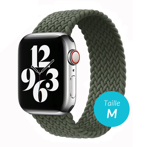 Bracelet en nylon tresse pour Apple Watch 42 / 44 / 45mm, Vert (Taille M)