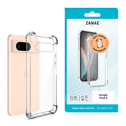 Coque Silicone transparent avec coins renforces pour Google Pixel 8, Transparent