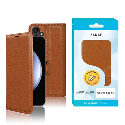 Etui Portefeuille Zanae pour Galaxy S23 FE, Marron