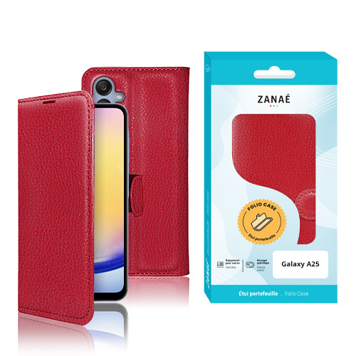 Etui Portefeuille Zanae pour Galaxy A25, Rouge