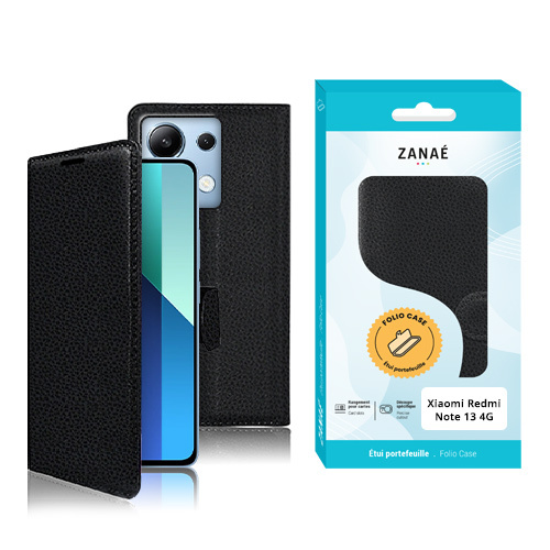 Etui Portefeuille Zanae pour Redmi Note 13 4G, Noir