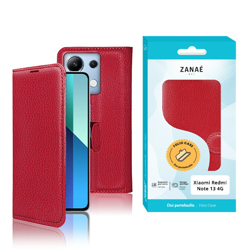 Etui Portefeuille Zanae pour Redmi Note 13 4G, Rouge