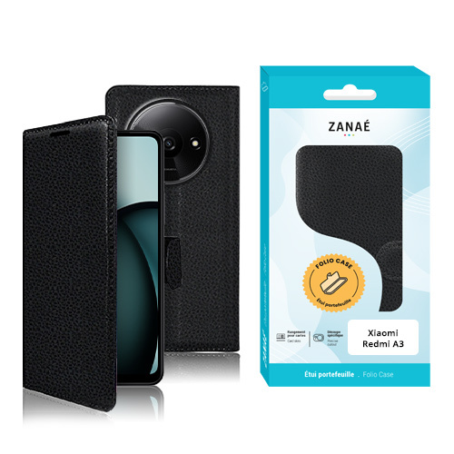 Etui Portefeuille Zanae pour Redmi A3 / A3x, Noir