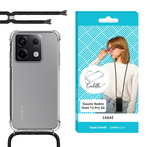 Coque Cordella avec cordon pour Redmi Note 13 Pro 5G, Transparent