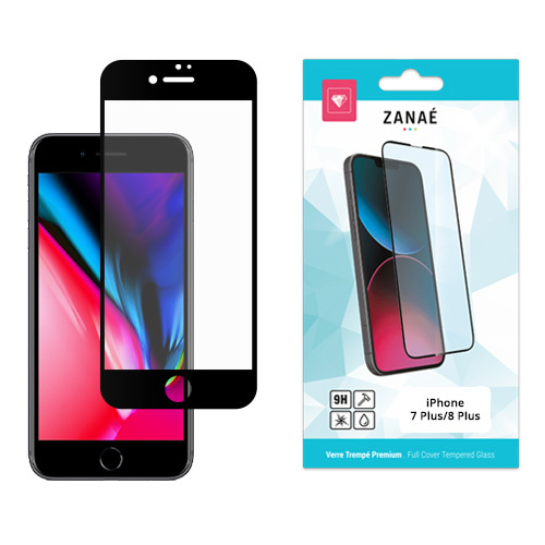 Verre trempe Full Cover pour iPhone 7 Plus / 8 Plus, Noir