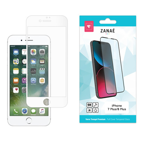 Verre trempe Full Cover pour iPhone 7 Plus / 8 Plus, Blanc