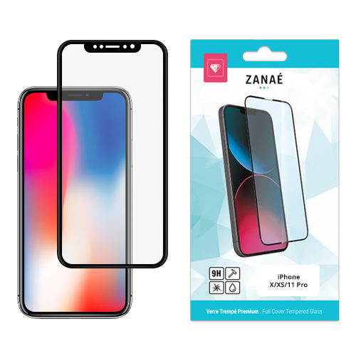 Verre trempe Full Cover pour iPhone X / XS /11 Pro, Noir