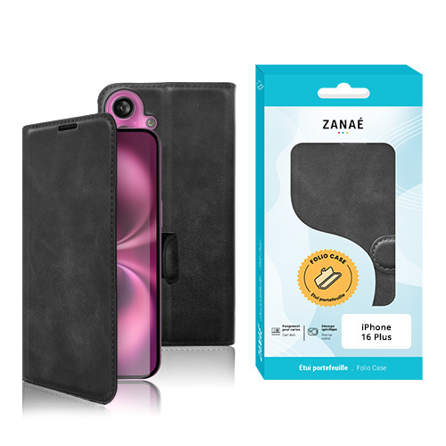 Portefeuille Zanae Columbia pour iPhone 16 Plus, Noir