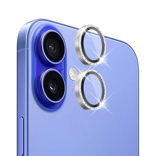 Verres Camera pailletes Argent pour iPhone 16 / 16 Plus