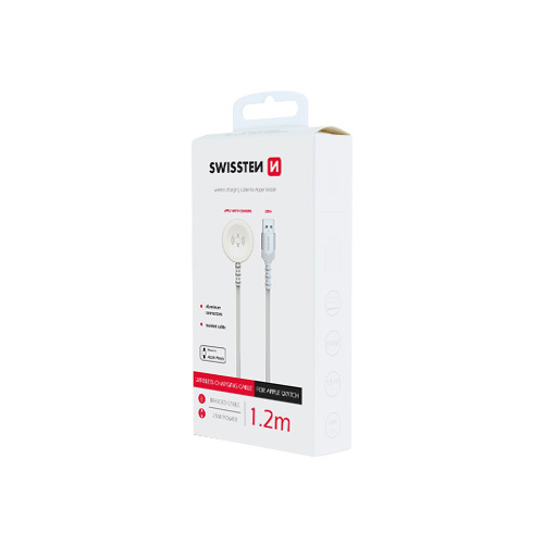 Cable, USB-A > Apple Watch, 1.2m, Swissten, Blanc