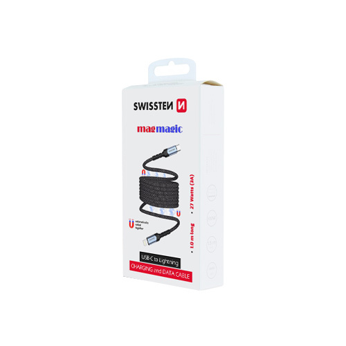 Cable auto-enroulant, USB-C > Lightning, 1m, Swissten, Noir