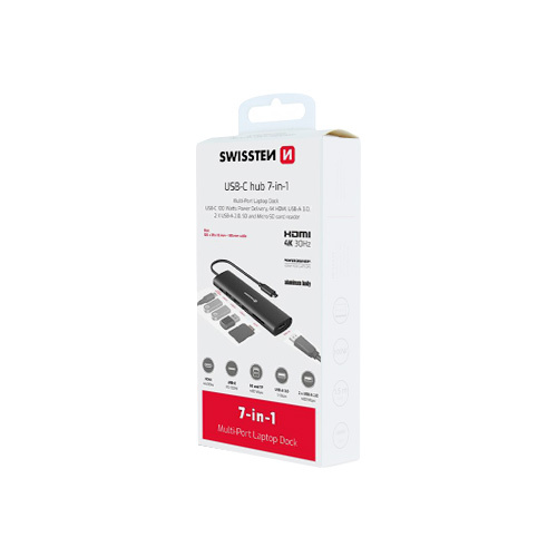 Multiport Aluminium Swissten USB-C 7 en 1, Noir