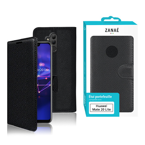 Etui Portefeuille Zanae pour Huawei Mate 20 Lite, Noir