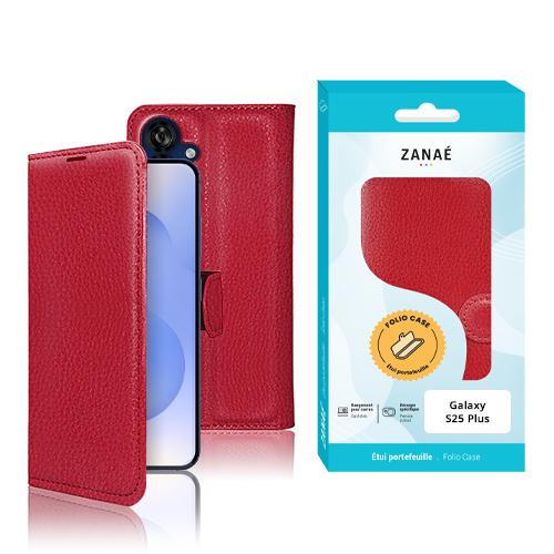 Etui Portefeuille Zanae pour Galaxy S25 Plus, Rouge