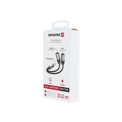Adaptateur Double Lightning audio & charge Swissten, Noir