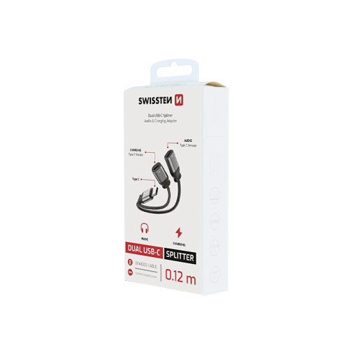 Adaptateur Double USB-C audio & charge Swissten, Noir