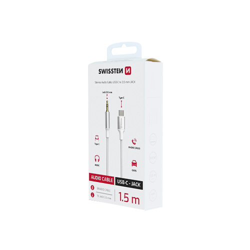 Adaptateur textile USB-C / Jack 1,5m Swissten, Blanc