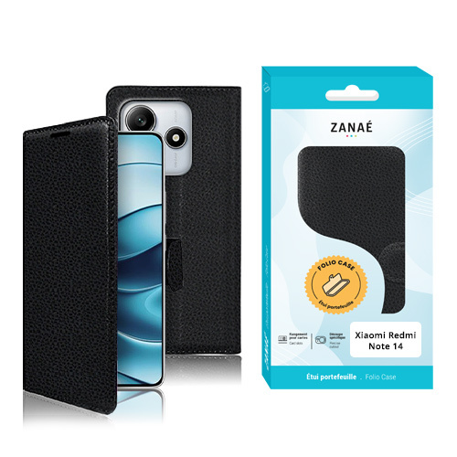 Etui Portefeuille Zanae pour Redmi Note 14 4G, Noir