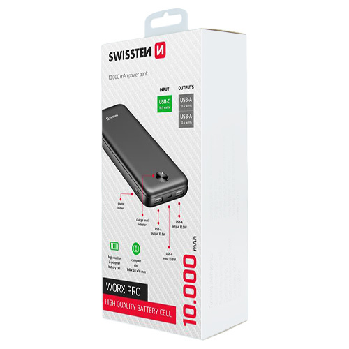 Batterie Worx Pro, 10000mAh, Swissten, Noir