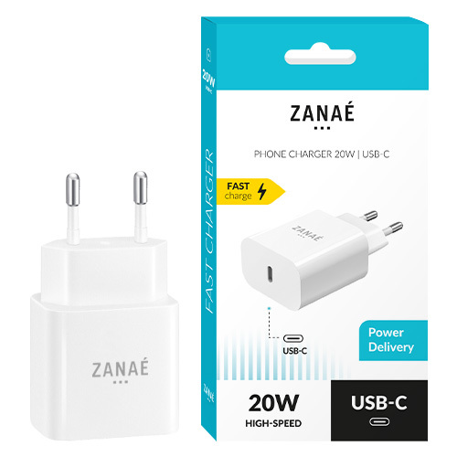 Chargeur 20W, 1x USB-C, Power Delivery, Zanae, Blanc