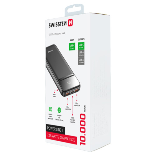 Batterie Power Line II, 10000mAh, Swissten, Noir