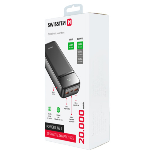 Batterie Power Line II, 20000mAh, Swissten, Noir