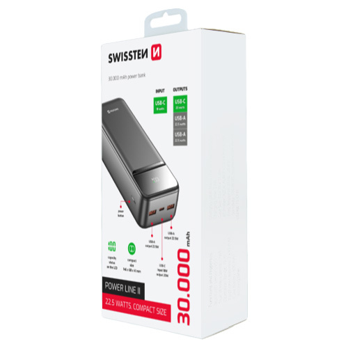 Batterie Power Line II, 30000mAh, Swissten, Noir