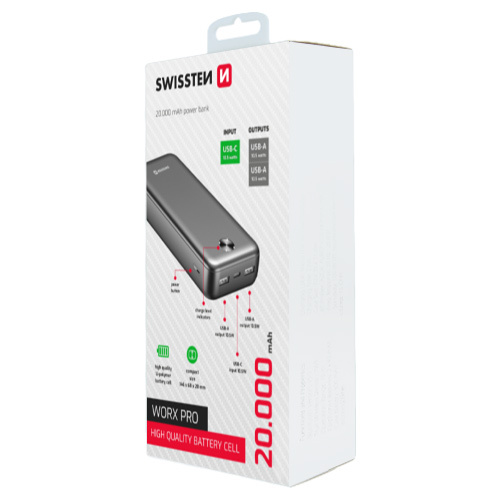 Batterie Worx Pro, 20000mAh, Swissten, Noir