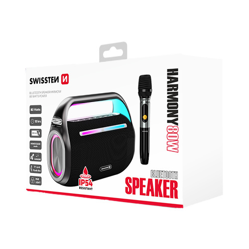 Enceinte Bluetooth, 80W, Harmony, Swissten, Noir