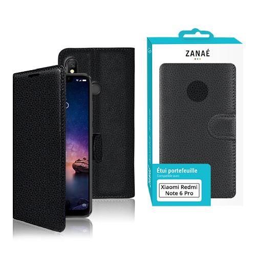 Etui Portefeuille Zanae pour Xiaomi Redmi Note 6 Pro, Noir