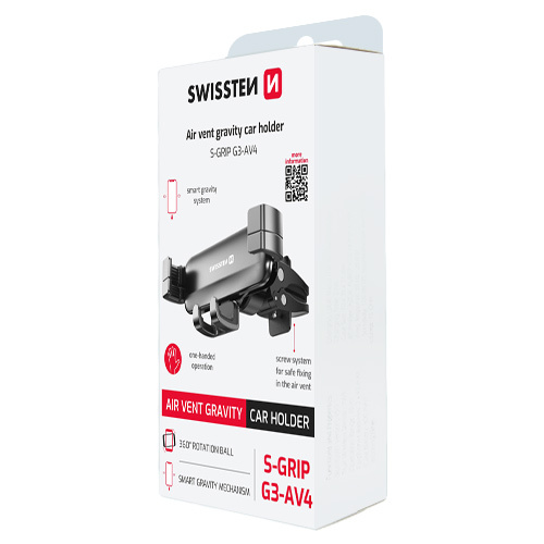 Support smartphone pour voiture, S-GRIP Gravity G3-AV4, fixation ventilation, Swissten