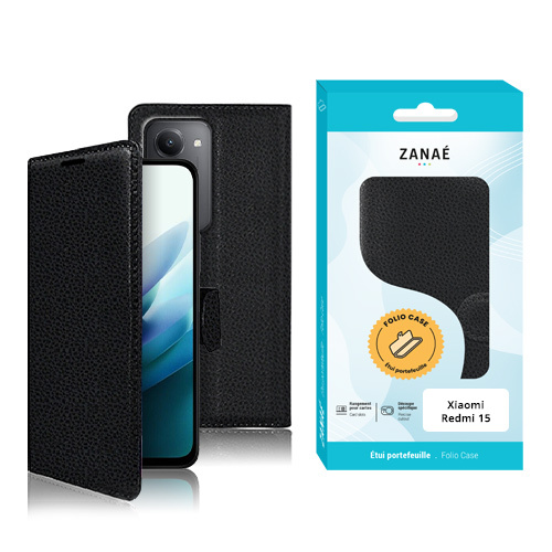 Etui Portefeuille Zanae pour Redmi 15, noir